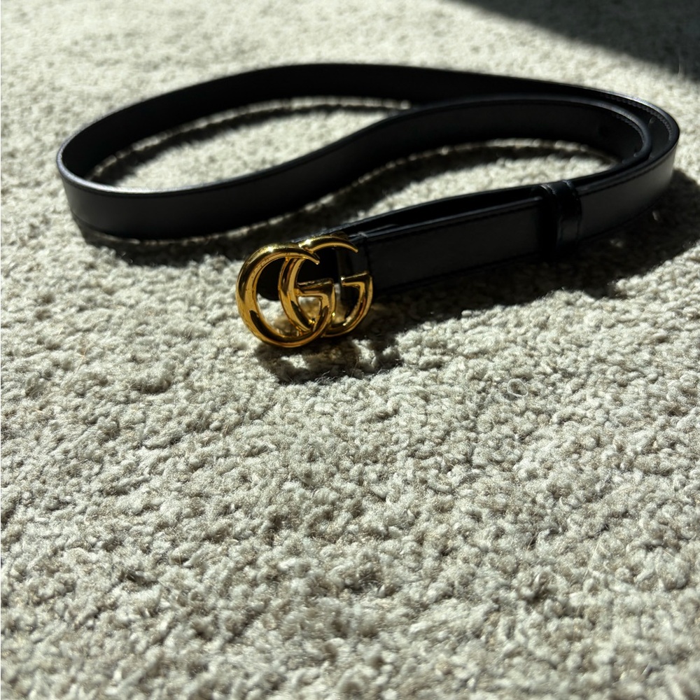 Gucci Marmont GG Thin Black Leather Belt Gold Buckle Size 85/34 - Picture 5 of 6